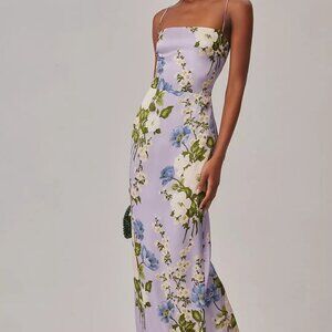 NEW Reformation Frankie Silk Dress in Garden Soiree Purple White Floral